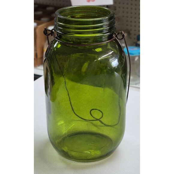 Vintage Green Glass Jar With Wire Handle - Picture 2 of 7